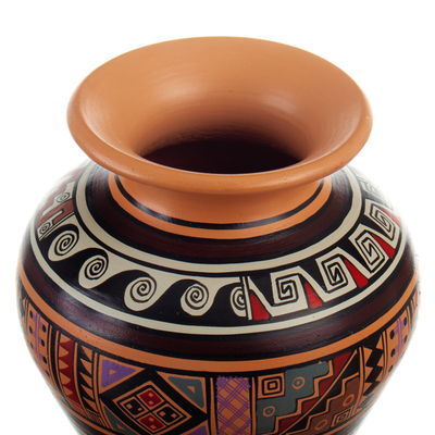 Jarrón decorativo de cerámica. - Jarrón decorativo de cerámica con temática inca pintado a mano en Perú