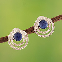 Sodalite button earrings, 'Blue Vibrations'