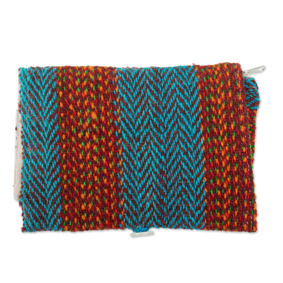 Wool clutch, 'Sumaq' - Brown and Teal Handloomed Wool Clutch with Button Closure