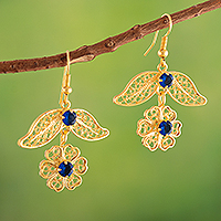 Gold-plated filigree dangle earrings, 'Inspirational Garden' - Floral 18k Gold-Plated Bronze Filigree Dangle Earrings