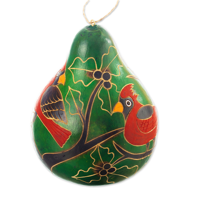 Pajarera de calabaza seca - Pajarera de calabaza seca pintada a mano con temática de pájaros de Perú