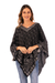 100% alpaca poncho, 'Cuzco Mountains' - Geometric and Floral 100% Alpaca Poncho in Black and Grey thumbail