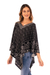 100% alpaca poncho, 'Cuzco Mountains' - Geometric and Floral 100% Alpaca Poncho in Black and Grey (image 2b) thumbail