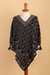 100% alpaca poncho, 'Cuzco Mountains' - Geometric and Floral 100% Alpaca Poncho in Black and Grey (image 2d) thumbail