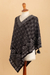 100% alpaca poncho, 'Cuzco Mountains' - Geometric and Floral 100% Alpaca Poncho in Black and Grey (image 2e) thumbail