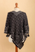 100% alpaca poncho, 'Cuzco Mountains' - Geometric and Floral 100% Alpaca Poncho in Black and Grey (image 2f) thumbail