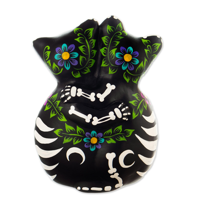 Keramikskulptur - Handgefertigte Keramikskulptur mit Blumenmotiv zum Tag der Toten
