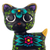 Ceramic figurine, 'Nocturnal Kitten' - Handcrafted Floral and Leafy Black Ceramic Kitten Figurine