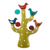 Ceramic sculpture, 'The Joyful Tree Choir' - Green Ceramic Tree Sculpture with Bird and Floral Motifs