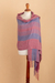 Baby alpaca blend shawl, 'Striped Joy' - Knit Baby Alpaca Blend Striped Shawl in Red Wine and Blue