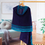 Baby alpaca blend shawl, 'Impressive Stripes' - Knit Baby Alpaca Blend Striped Shawl in Blue and Cyan