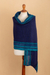 Baby alpaca blend shawl, 'Impressive Stripes' - Knit Baby Alpaca Blend Striped Shawl in Blue and Cyan (image 2b) thumbail
