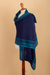 Baby alpaca blend shawl, 'Impressive Stripes' - Knit Baby Alpaca Blend Striped Shawl in Blue and Cyan (image 2c) thumbail
