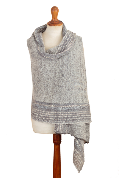 Baby alpaca blend shawl, 'Stylish Stripes' - Knit Baby Alpaca Blend Striped Shawl in Grey Hues from Peru