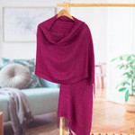 Alpaca blend shawl, 'Amethyst Lady' - Handloomed Purple Alpaca Blend Shawl with Fringes