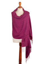 Alpaca blend shawl, 'Amethyst Lady' - Handloomed Purple Alpaca Blend Shawl with Fringes