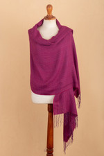 Alpaca blend shawl, 'Amethyst Lady' - Handloomed Purple Alpaca Blend Shawl with Fringes