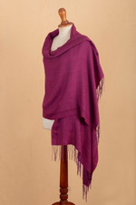 Alpaca blend shawl, 'Amethyst Lady' - Handloomed Purple Alpaca Blend Shawl with Fringes