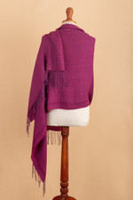 Alpaca blend shawl, 'Amethyst Lady' - Handloomed Purple Alpaca Blend Shawl with Fringes