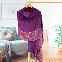 Alpaca blend shawl, 'Empress Beauty' - Handwoven Geometric Purple and Fuchsia Alpaca Blend Shawl