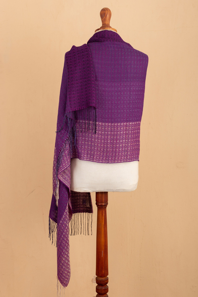 Schal aus Alpaka-Mischung - Handgewebter geometrischer Schal aus Alpaka-Mischung in Lila und Fuchsia
