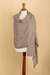 Alpaca blend shawl, 'Sepia Beauty' - Handwoven Patterned Alpaca Blend Shawl in Sepia and Ivory (image 2b) thumbail