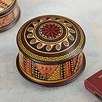 Ceramic decorative box, 'Inca Princess' - Traditional Inca Hand-Painted Ceramic Decorative Box