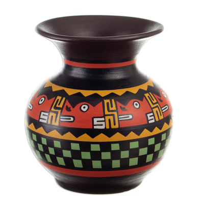 Jarrón decorativo de cerámica. - Jarrón decorativo de cerámica negra clásico hecho a mano de Perú