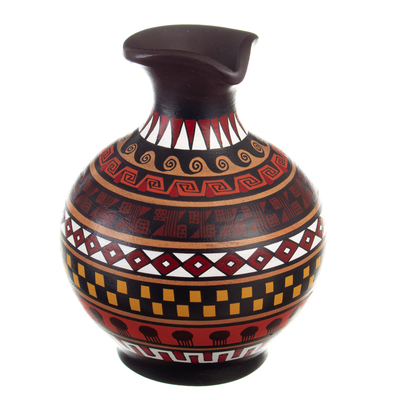 Ceramic decorative vase, 'Pachacamac' - Hand-Painted Geometric Ceramic Decorative Vase from Peru