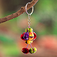Pompom keychain, 'Andean Spinning Top' - Multicoloured Keychain with Pompoms Handcrafted in Peru