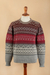Men's 100% alpaca pullover, 'Grey Adventures' - Men's Soft Grey and Red 100% Alpaca Pullover from Peru (image 2) thumbail