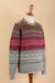 Men's 100% alpaca pullover, 'Grey Adventures' - Men's Soft Grey and Red 100% Alpaca Pullover from Peru (image 2b) thumbail