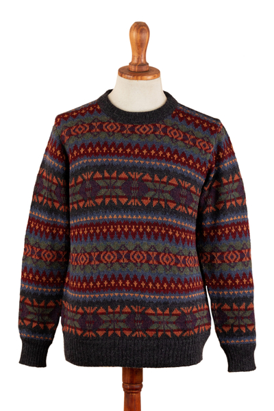 Geometric-Patterned 100% Alpaca Pullover from Peru - Andean Harmony ...