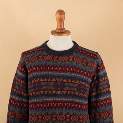 Men's 100% alpaca pullover, 'Andean Harmony' - Geometric-Patterned 100% Alpaca Pullover from Peru