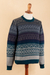 Men's 100% alpaca pullover, 'Teal Adventures' - Men's Soft Teal and Blue 100% Alpaca Pullover from Peru (image 2c) thumbail