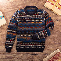 Men's 100% alpaca sweater, 'Andean Lines' - Men's Woven Striped Patterned 100% Alpaca Sweater