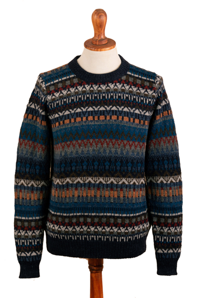 Men's Woven Striped Patterned 100% Alpaca Sweater - Andean Lines | NOVICA