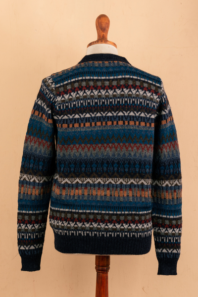 Men's Woven Striped Patterned 100% Alpaca Sweater - Andean Lines | NOVICA
