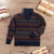 Men's 100% alpaca sweater, 'Gallant Traveler' - Men's Soft Patterned Blue 100% Alpaca Zip Collar Sweater (image 2) thumbail