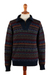 Men's 100% alpaca sweater, 'Gallant Traveler' - Men's Soft Patterned Blue 100% Alpaca Zip Collar Sweater thumbail