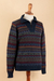 Men's 100% alpaca sweater, 'Gallant Traveler' - Men's Soft Patterned Blue 100% Alpaca Zip Collar Sweater (image 2c) thumbail