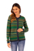 100% alpaca cardigan sweater, 'Inca's Green Geometry' - Striped Inca-Patterned Green 100% Alpaca Cardigan Sweater thumbail