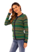 100% alpaca cardigan sweater, 'Inca's Green Geometry' - Striped Inca-Patterned Green 100% Alpaca Cardigan Sweater (image 2b) thumbail