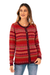 100% alpaca cardigan sweater, 'Inca's Red Geometry' - Striped Inca-Patterned Red 100% Alpaca Cardigan Sweater thumbail