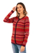 Suéter cárdigan 100% alpaca - Jersey tipo cardigan rayas estampado inca rojo 100% alpaca