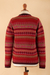 100% alpaca cardigan sweater, 'Inca's Red Geometry' - Striped Inca-Patterned Red 100% Alpaca Cardigan Sweater (image 2g) thumbail