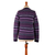 100% alpaca cardigan sweater, 'Inca's Purple Geometry' - Striped Inca-Patterned Purple 100% Alpaca Cardigan Sweater