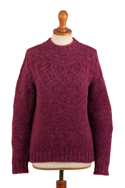 UNICEF Market  Burgundy Alpaca Blend Pullover Sweater with Aran