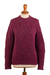 Alpaca blend pullover sweater, 'Burgundy Roots' - Burgundy Alpaca Blend Pullover Sweater with Aran Knit Motifs thumbail