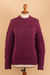 Alpaca blend pullover sweater, 'Burgundy Roots' - Burgundy Alpaca Blend Pullover Sweater with Aran Knit Motifs (image 2d) thumbail